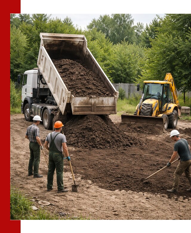Доставка и укладка грунта для выравнивания участка в Новосибирске