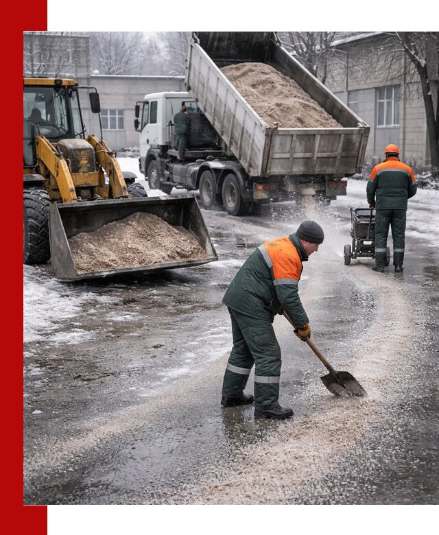 Реагент против гололеда с доставкой и нанесением в Новосибирске