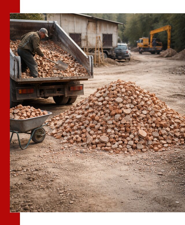 Доставка и подушка из боя кирпича с разгрузкой в Новосибирске