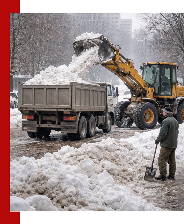 Вывоз снега грузовой техникой в Новосибирске оперативно и чисто