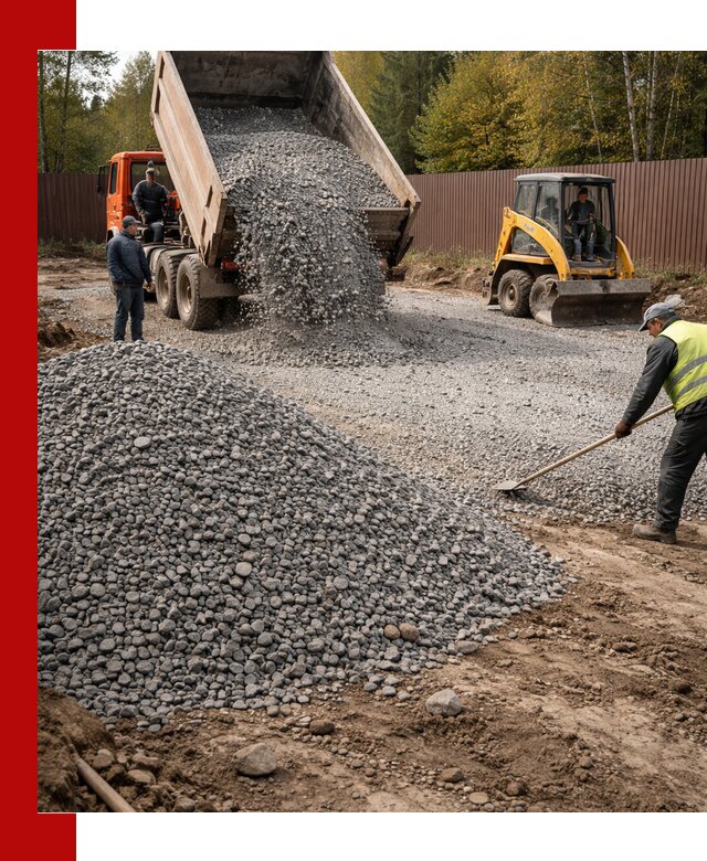 Отсыпка участка щебнем с доставкой и уплотнением в Новосибирске